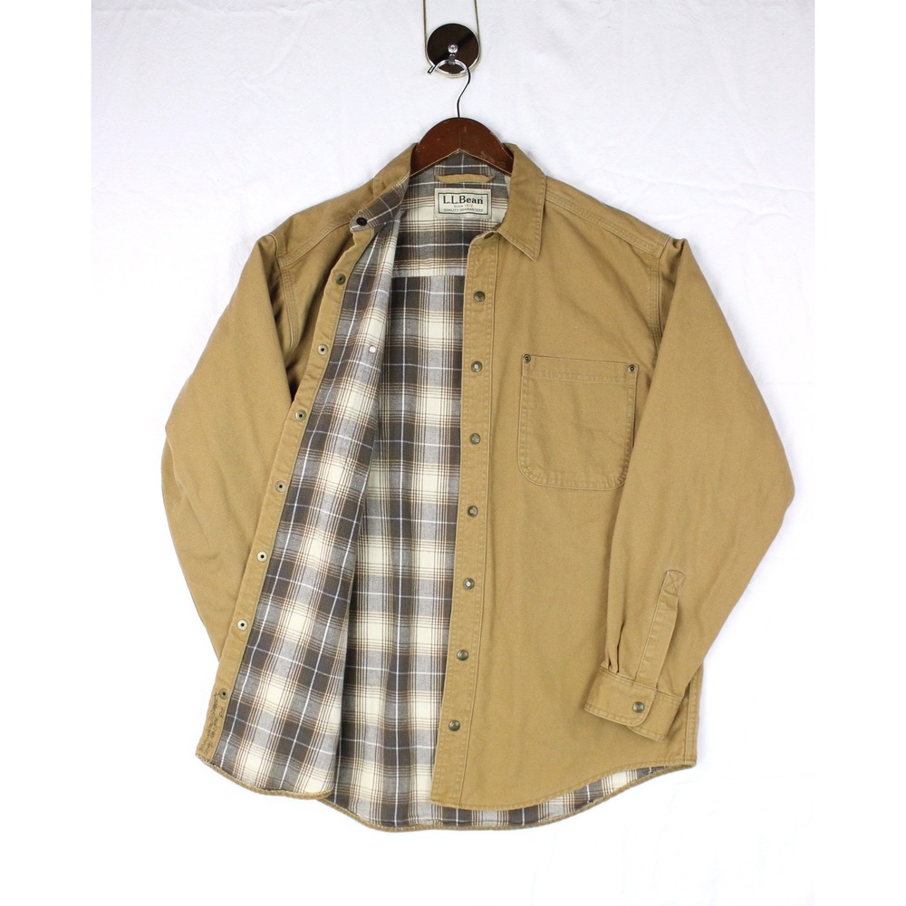 Vintage 90s LL Bean Flannel Lined Canvas Shirt Jacket Plaid Rugged Workwear M